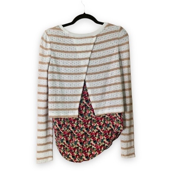 Anthropologie Postmark Ginny Layered Pullover Sweater Striped Floral Size XS - Picture 3 of 8